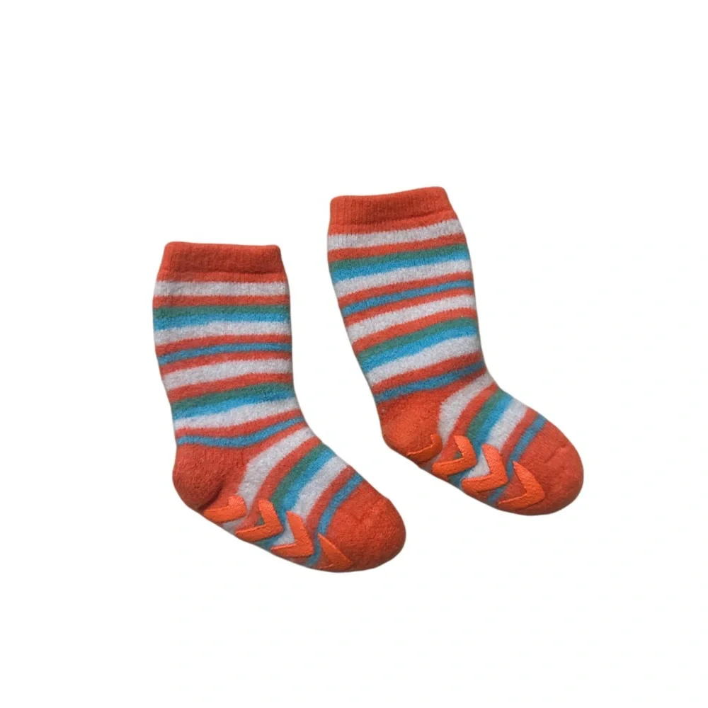 Striped Kids Wool Socks - Orange, Blue, and White